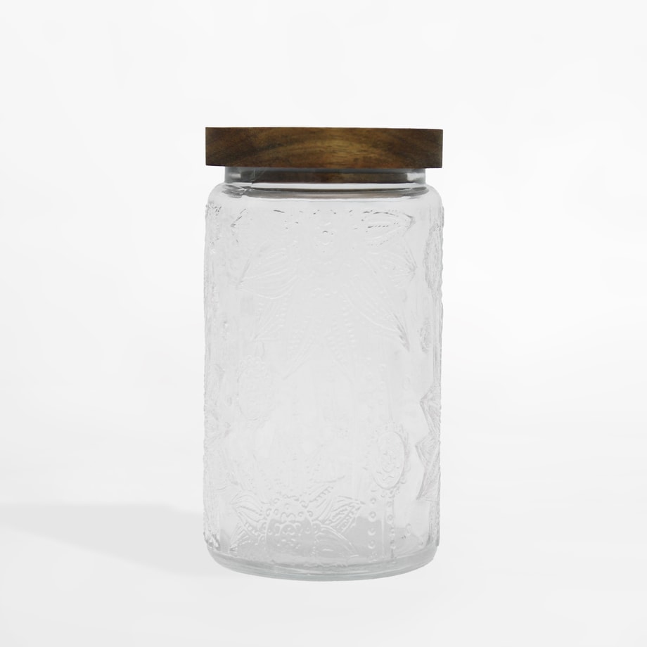 Pojemnik szklany z akacjową pokrywką 1000 ml - 1