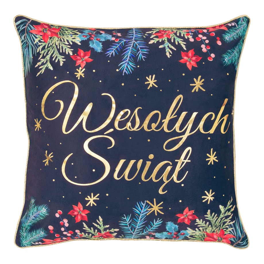Poszewka dekoracyjna granatowa WESOŁYCH ŚWIĄT 45x45 cm - 1