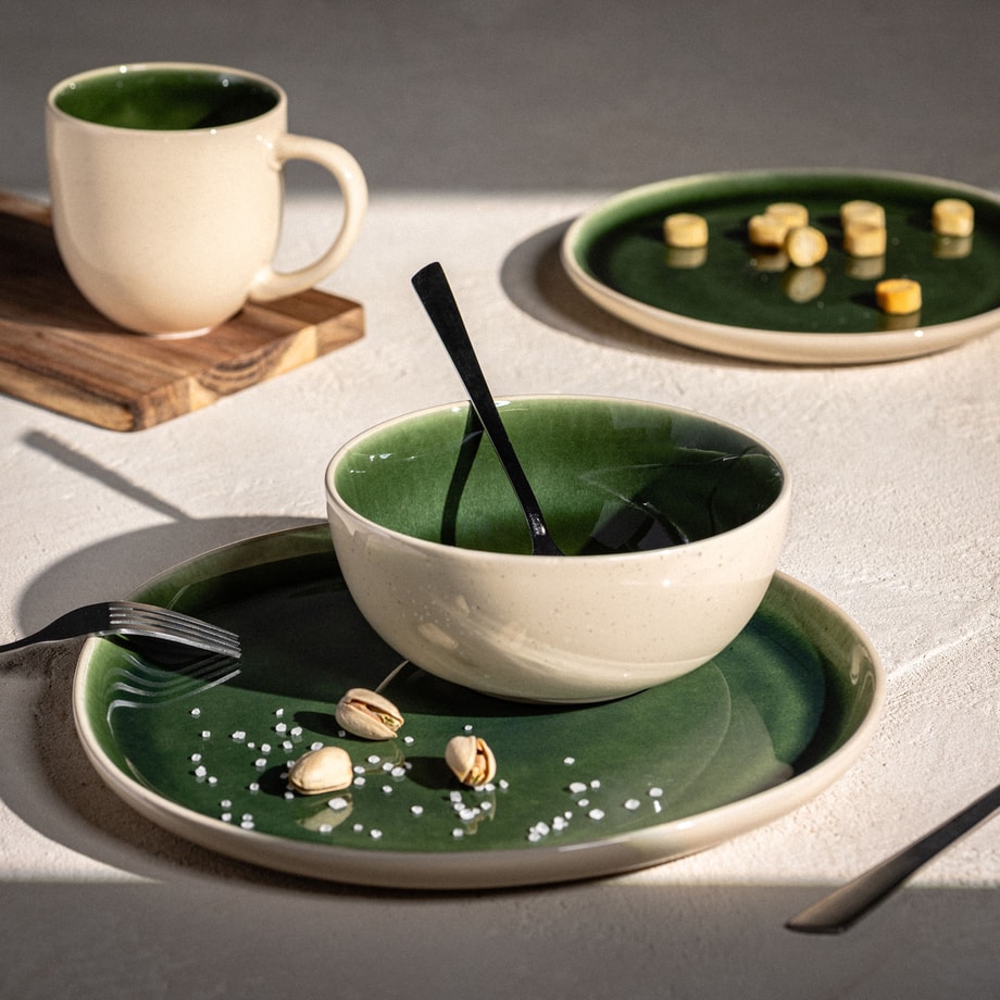 Salaterka ceramiczna beżowo-zielona BASILICO 15,2 cm - 2