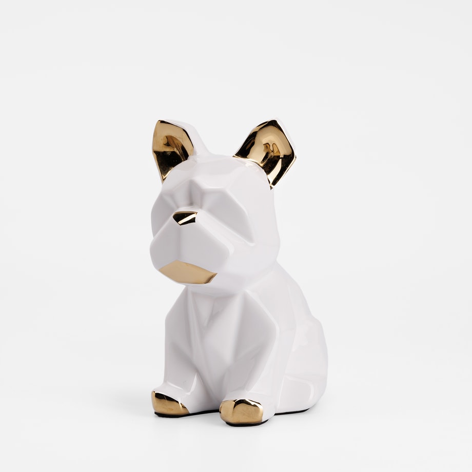 Figurka dekoracyjna biało-złota PIES 21 cm - 1