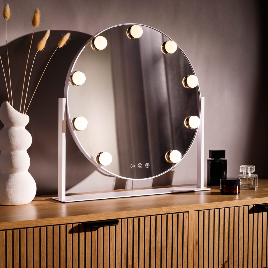 Lustro okrągłe 40 cm z lampkami LED białe - 1