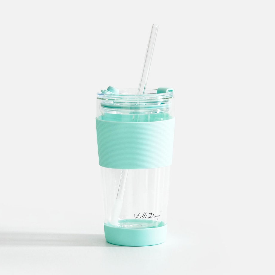 Kubek termiczny FUORI szklany ze słomką 600 ml miętowy - 1