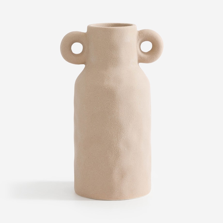 Wazon ceramiczny z uchwytami beżowy 22 cm - 1