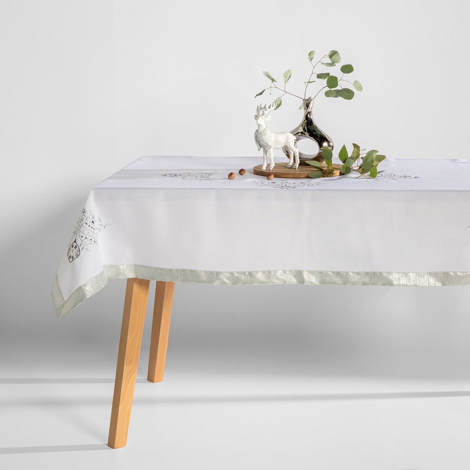 Obrus w bombki biało-srebrny JULE 110x160 cm - 1