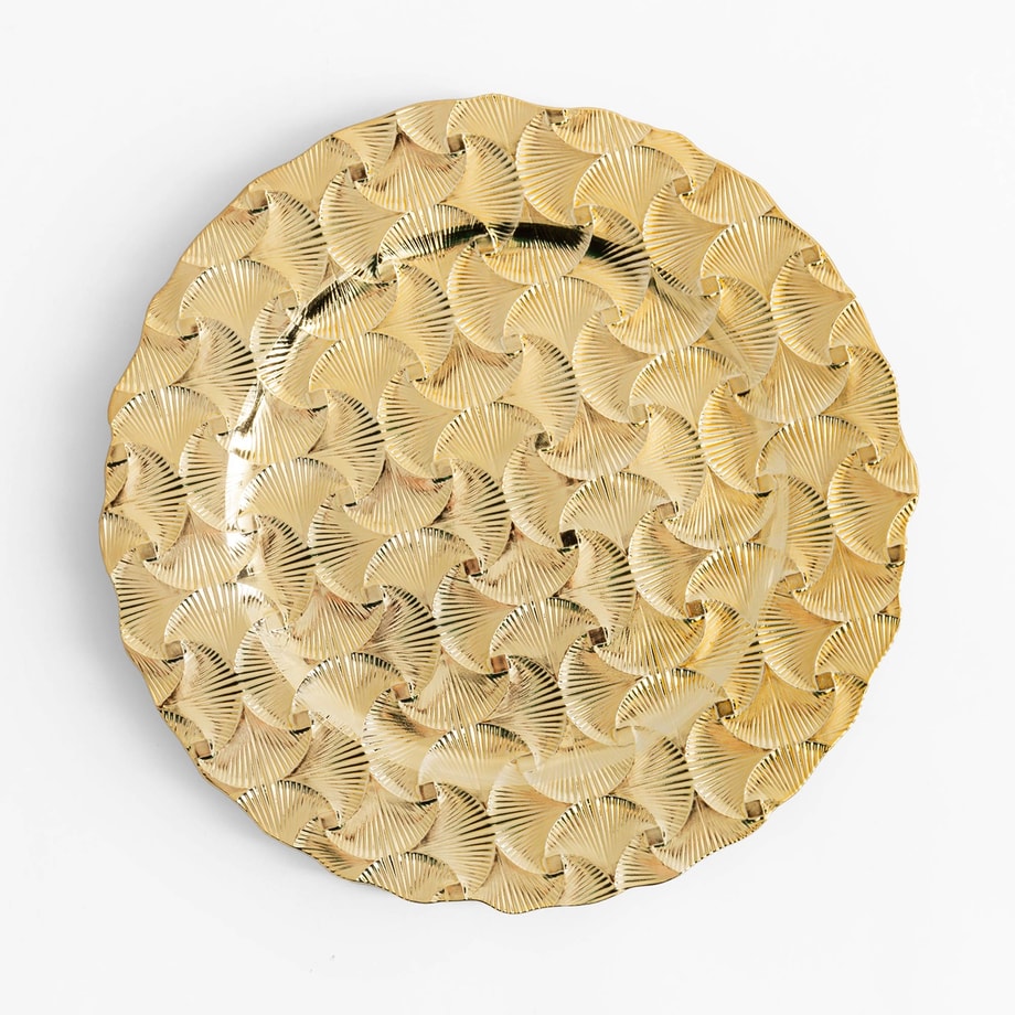 Talerz ozdobny podtalerz w liście złoty 33 cm - 1