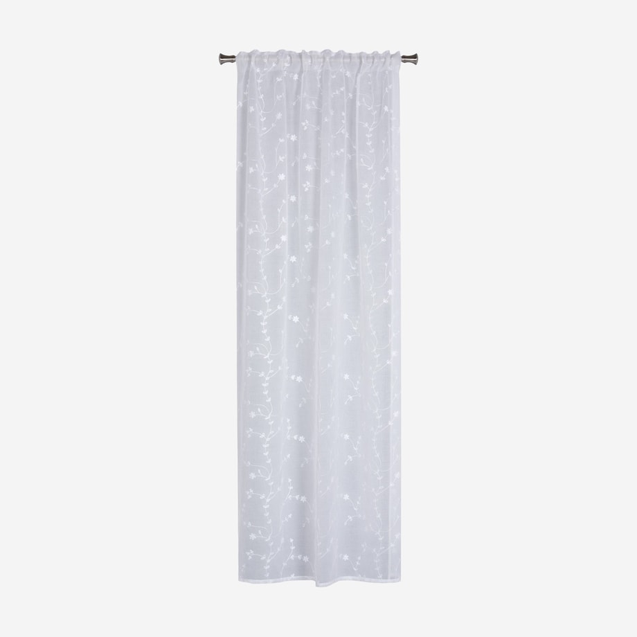Firana na taśmie haftowana w drobne kwiatuszki TELLA biała, 140x250 cm - 1