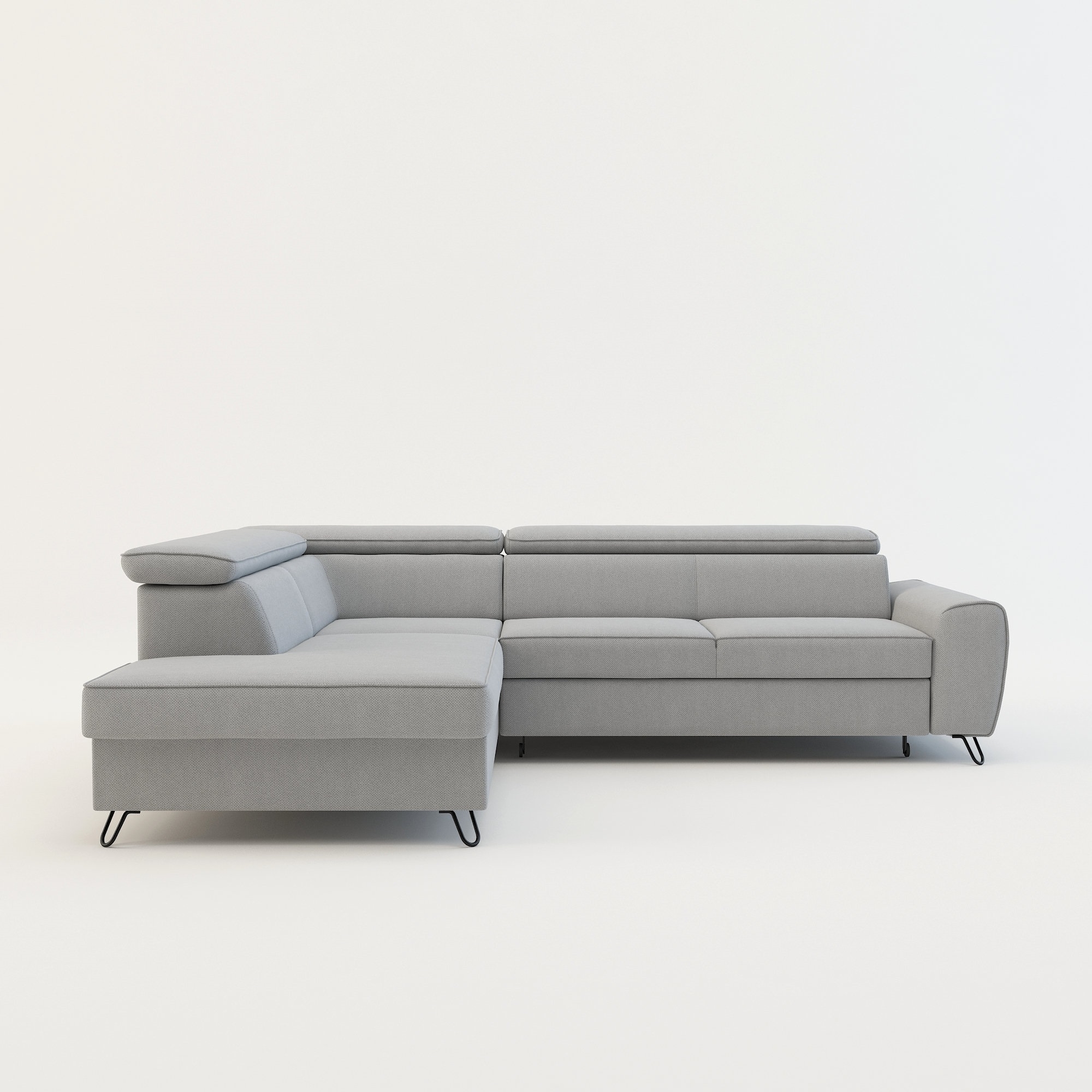 Narożnik z Regulowanymi Zagłówkami Jasnoszary Idylla Prawy