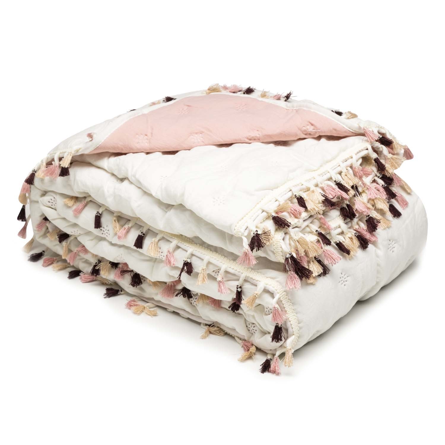 Narzuta na Łóżko Biało-różowa Fringle 180x200 cm