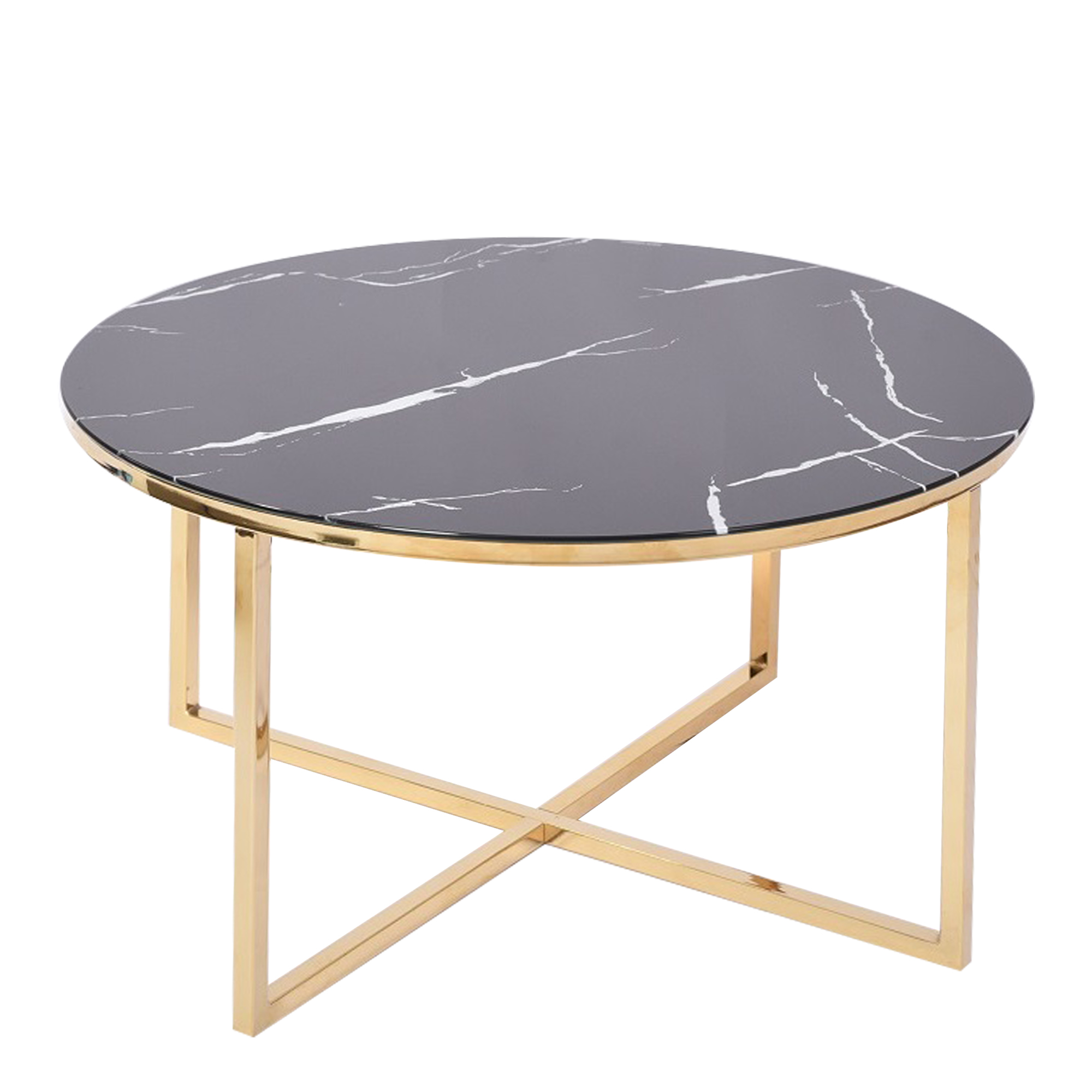 Stolik Okrągły Szklany ze Złotą Podstawą Fiorello