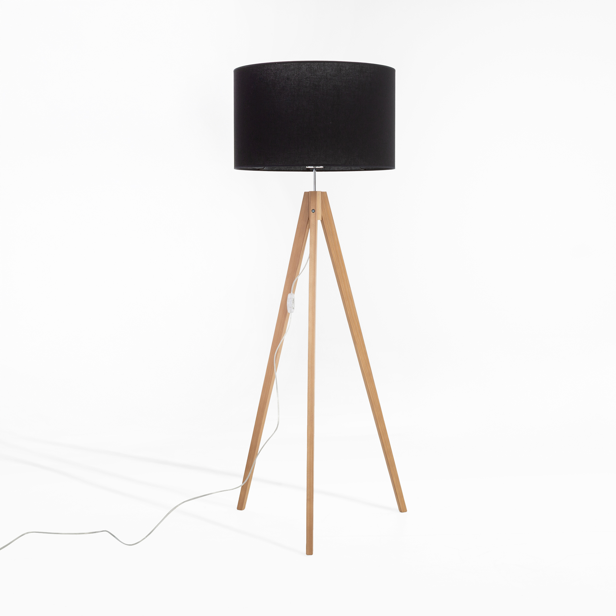 Lampa na Drewnianym Trójnogu Abażur Czarny Treviso