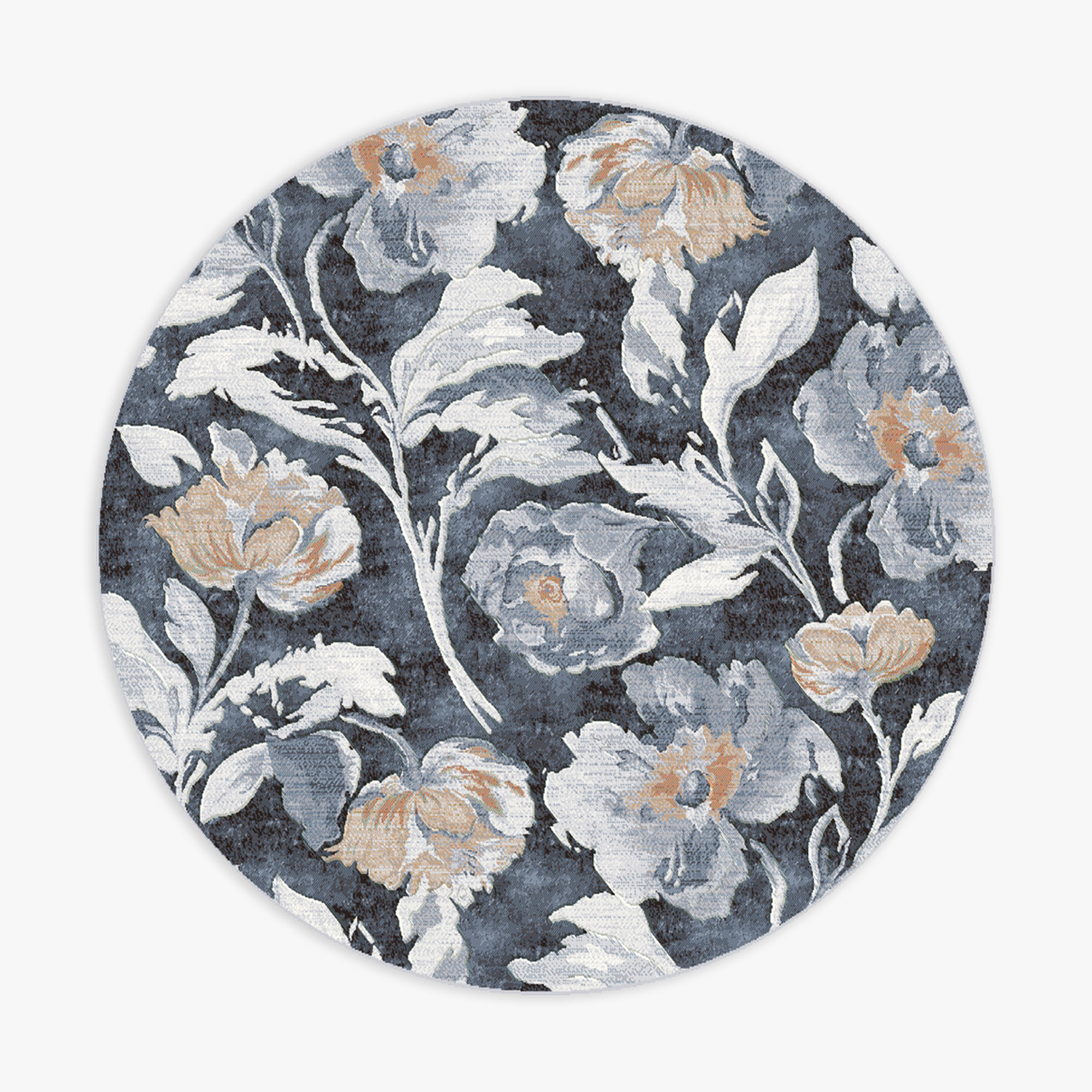 Dywan okrągły niebieski w kwiaty SORRENTO 160 cm