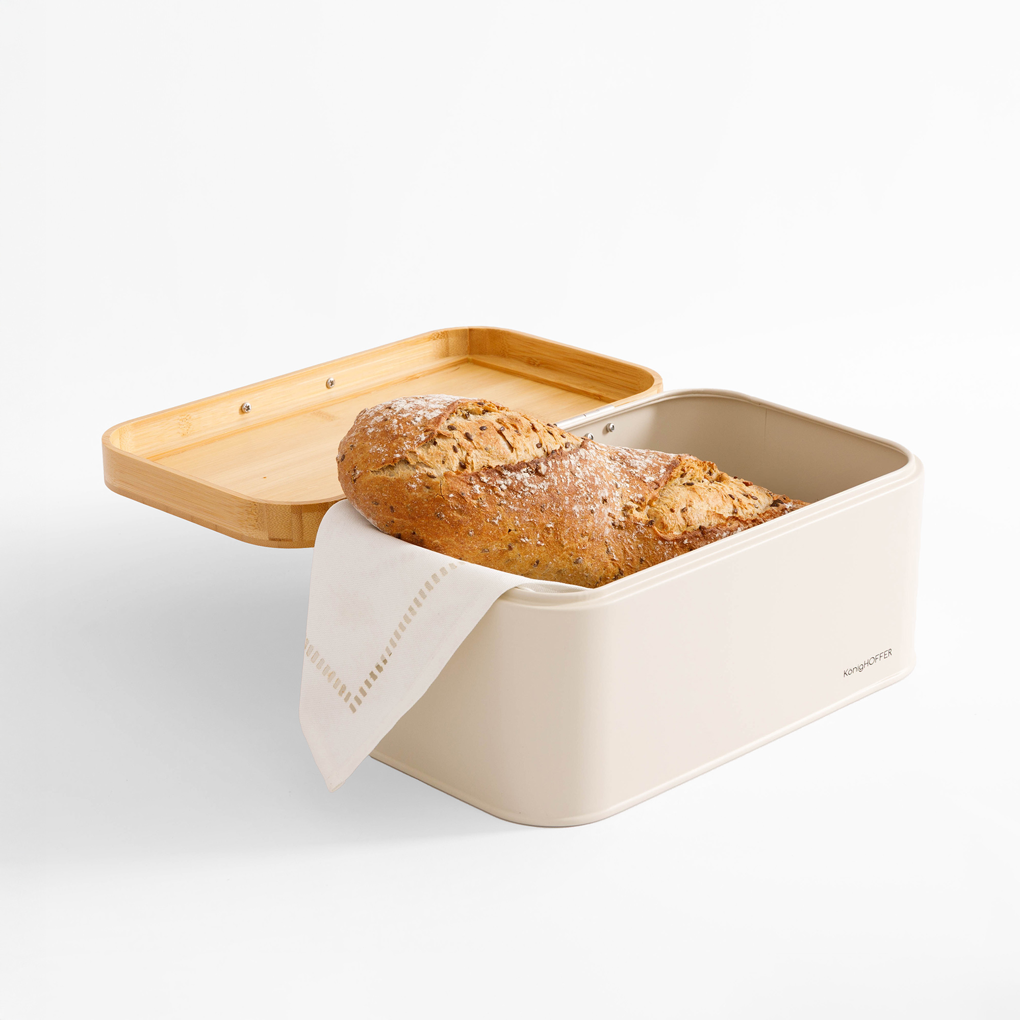 Chlebak z bambusową pokrywą kremowy CAPRI 30,5x17,5x15 cm - Agata