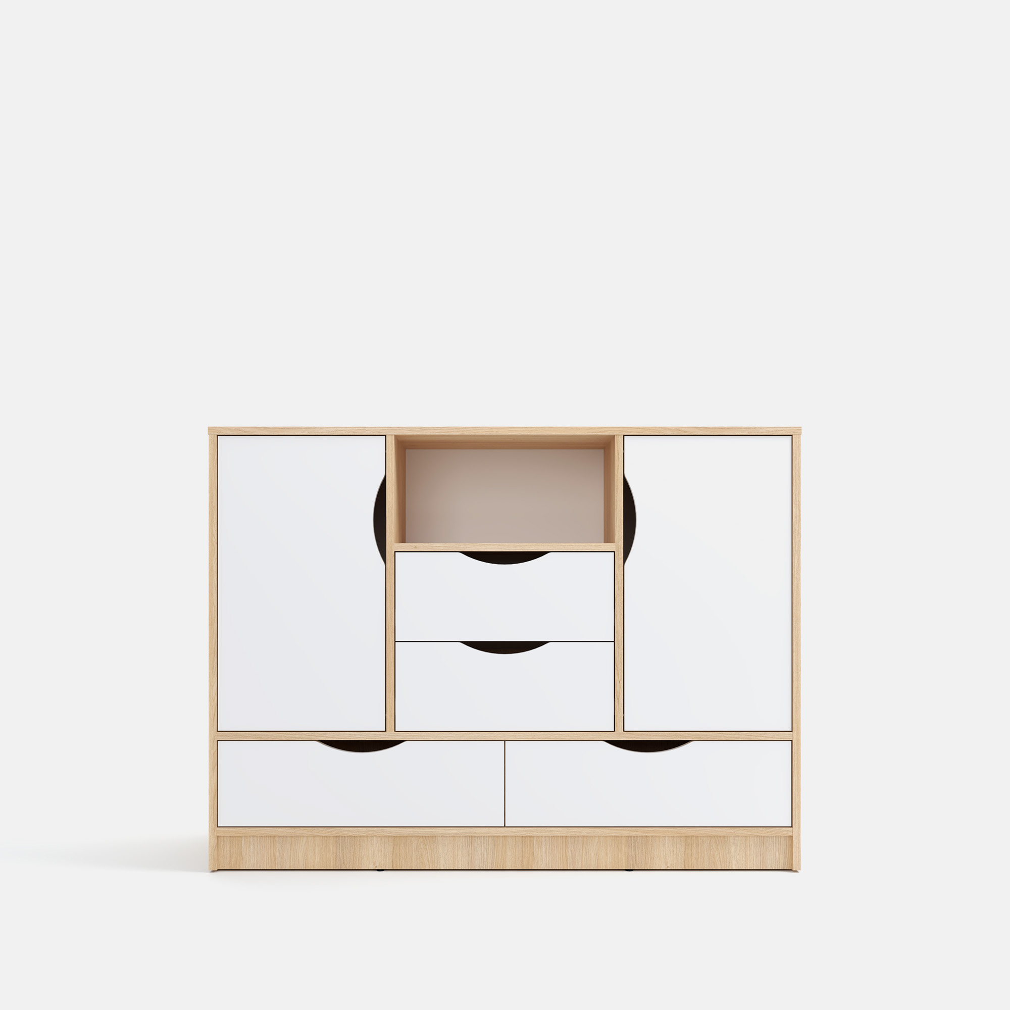 Komoda SANDI z 4 szufladami, dąb, kremowa biel