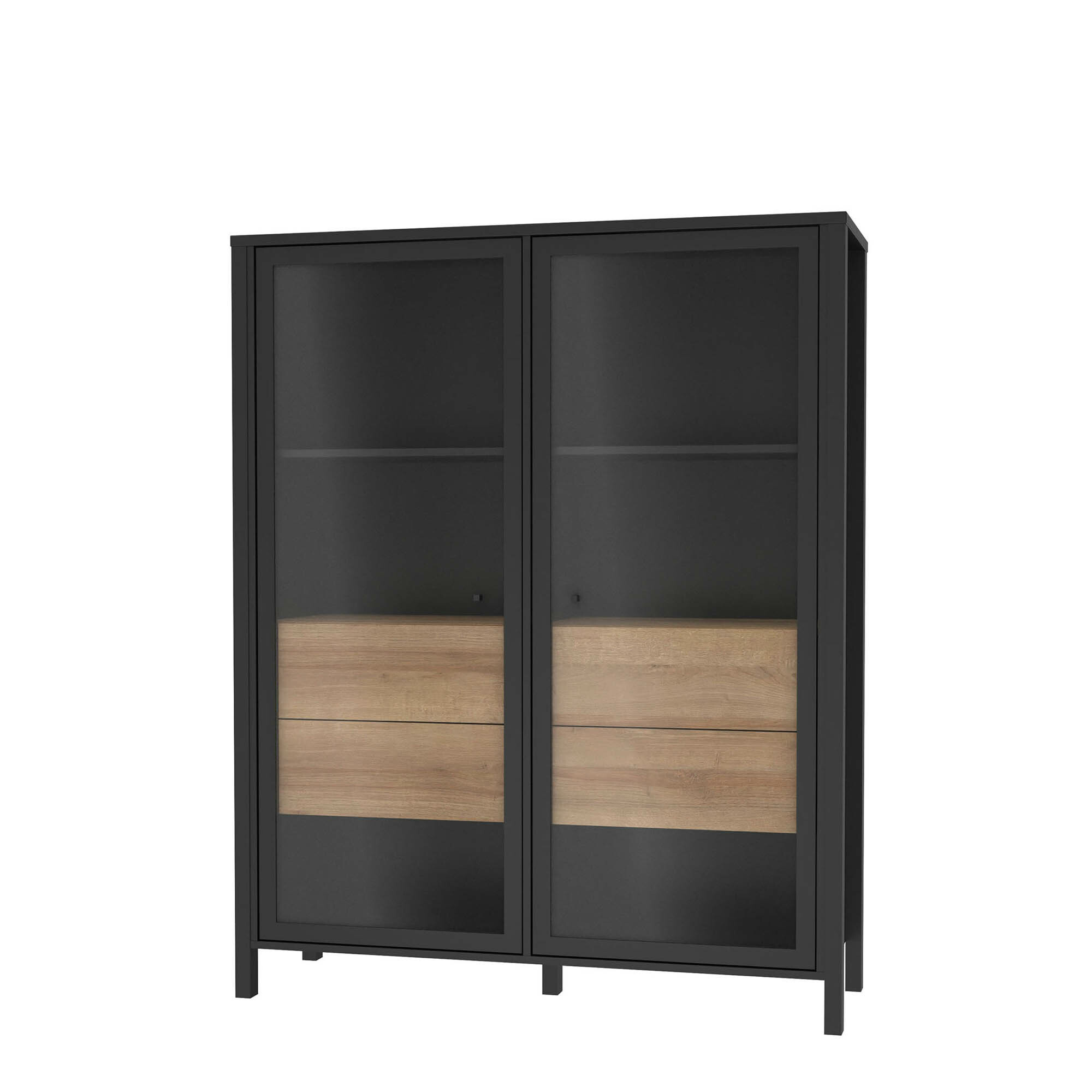 Witryna Industrialna Szklana z Szufladami High Rock