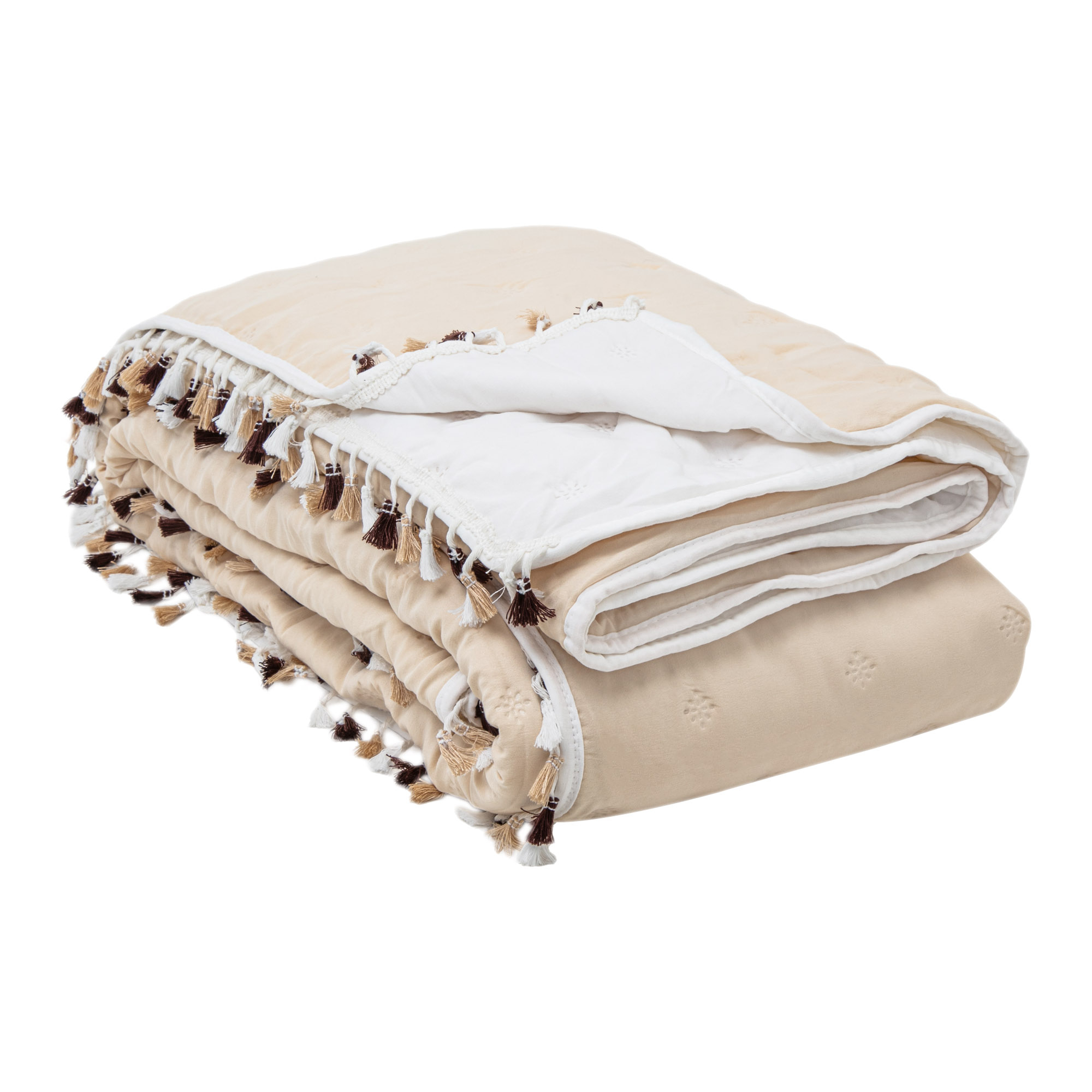 Narzuta na Łóżko Biało-beżowa Fringle 220x200 cm