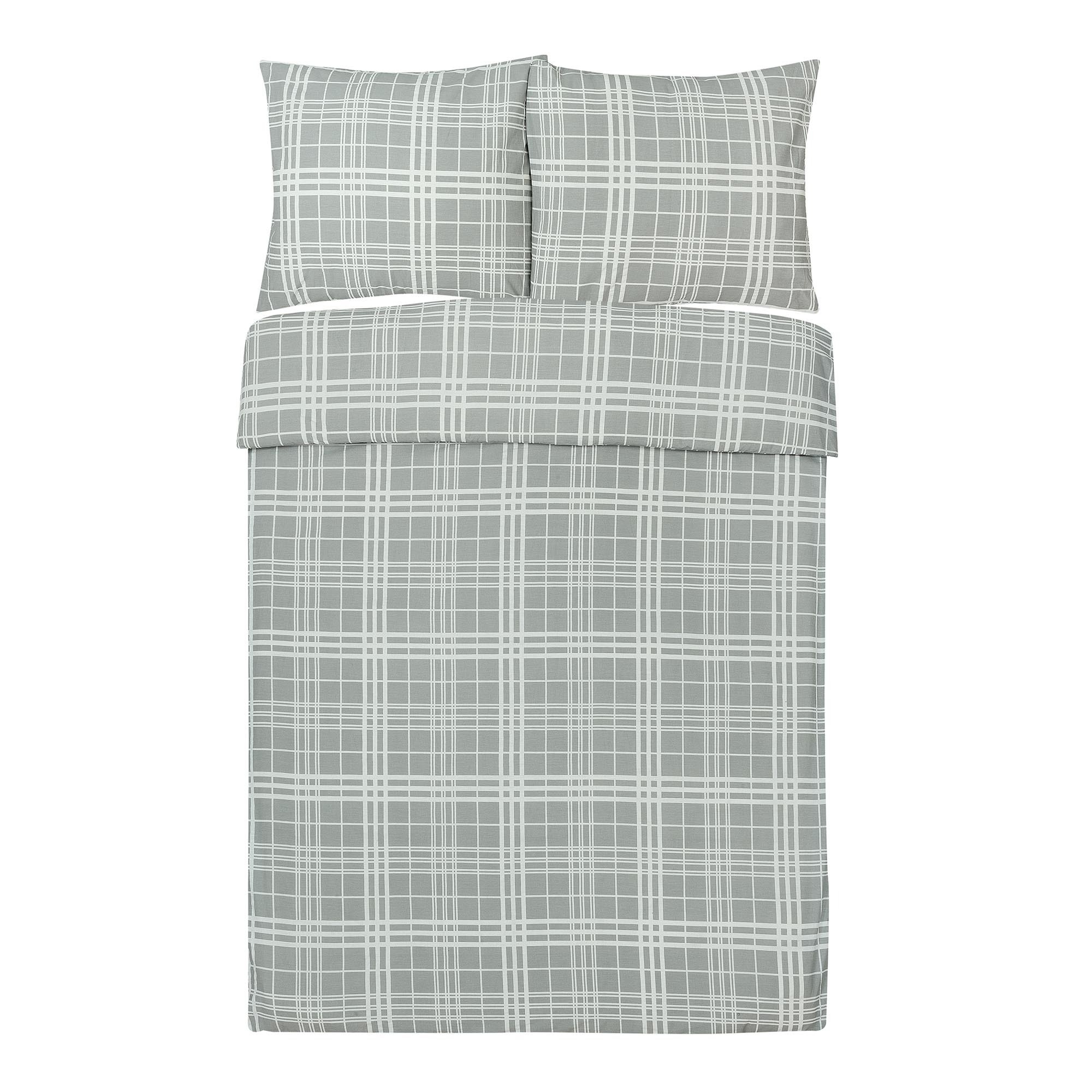 Komplet Pościeli w Kratę Szary Grid 160x200 cm