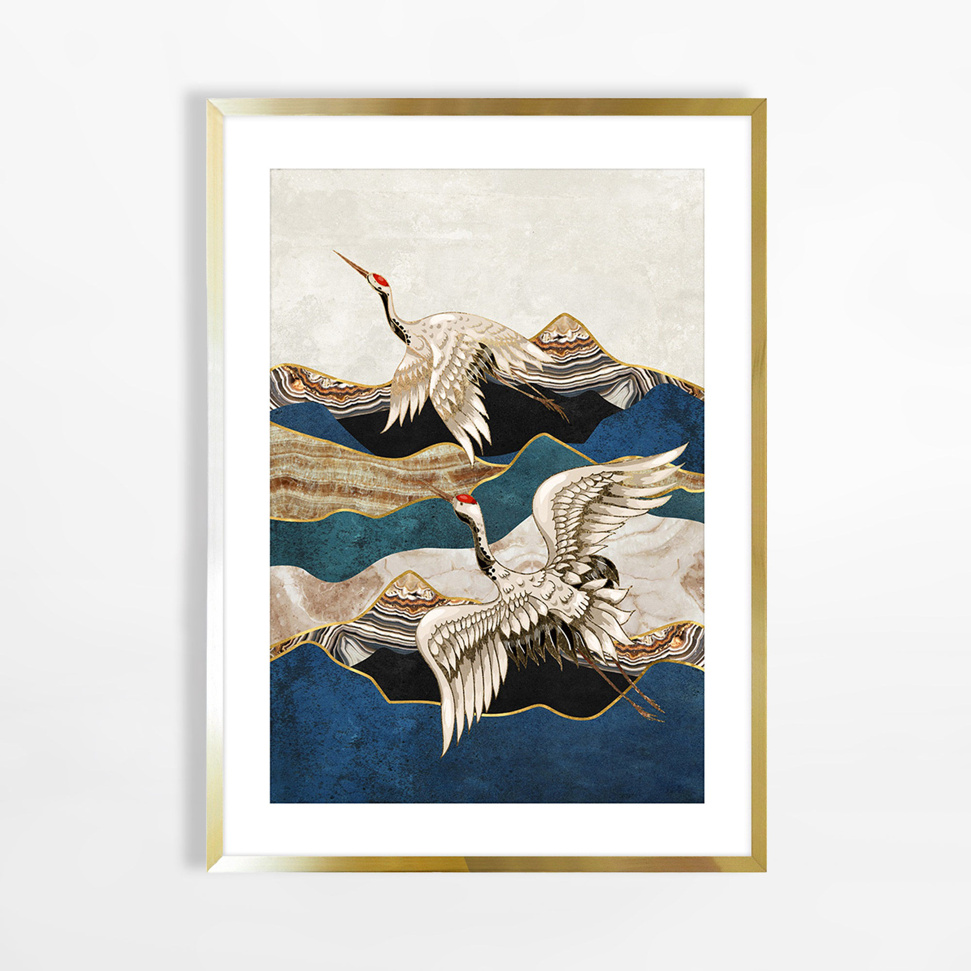 Obraz w Złotej Ramie Flying Cranes 50x70 cm