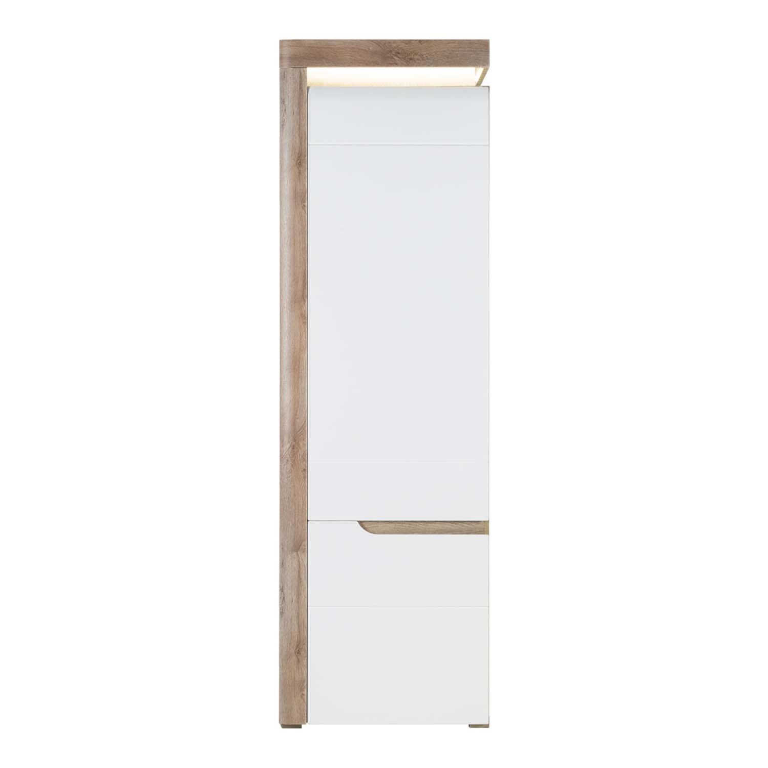 IRMA regał zamknięty biały/dąb z oświetleniem