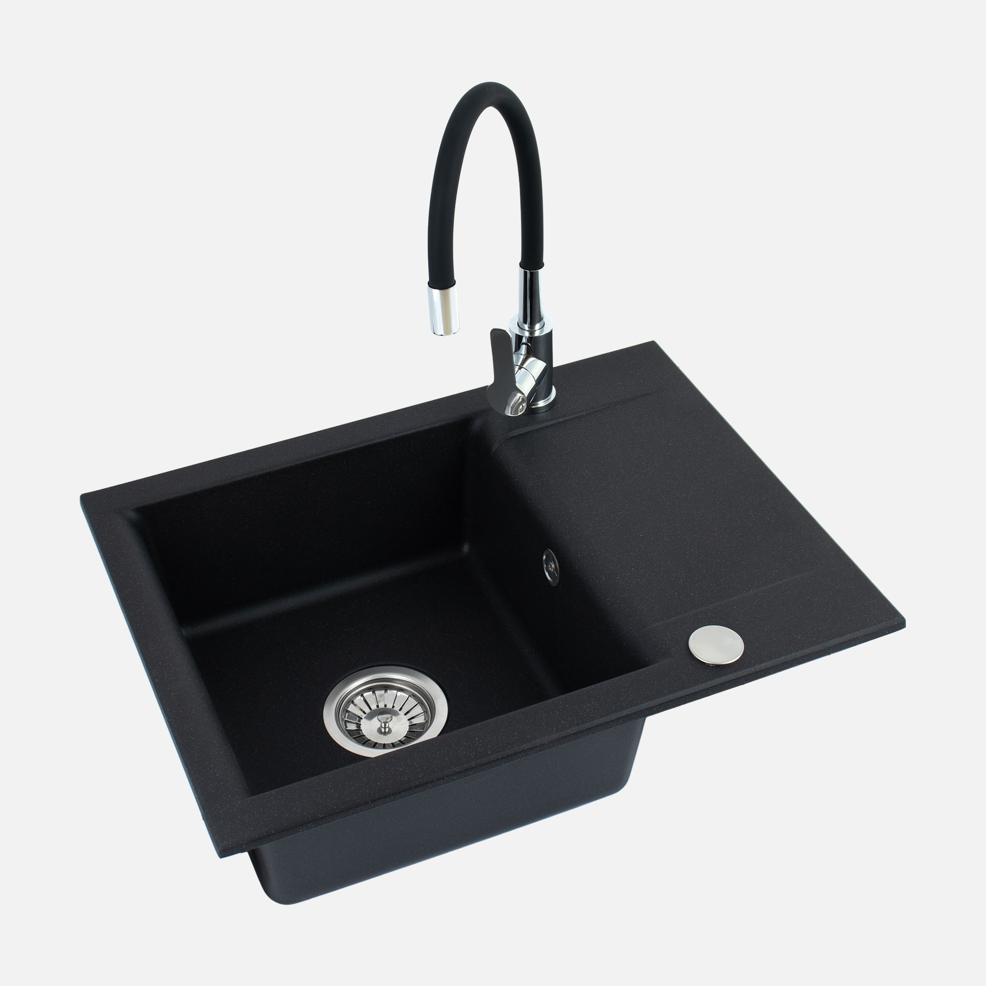 Komplet zlewozmywak granitowy czarny ALVEUS SHOT 59x44 z baterią elastyczną