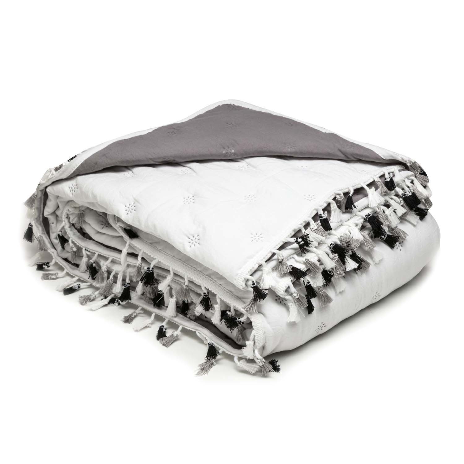 Narzuta na Łóżko Biało-czarna Fringle 180x200 cm