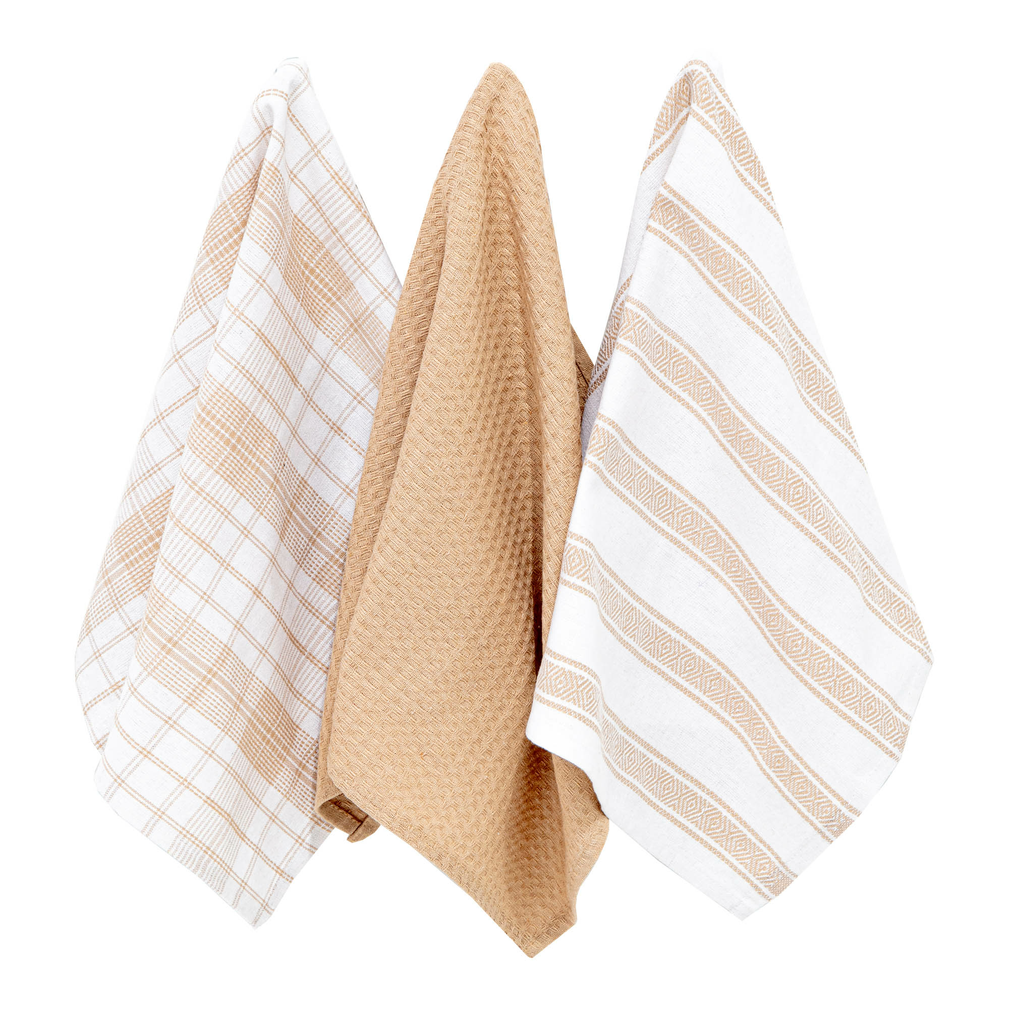 Komplet 3 Ręczników Kuchennych z Bawełny Beżowe 40x60 cm