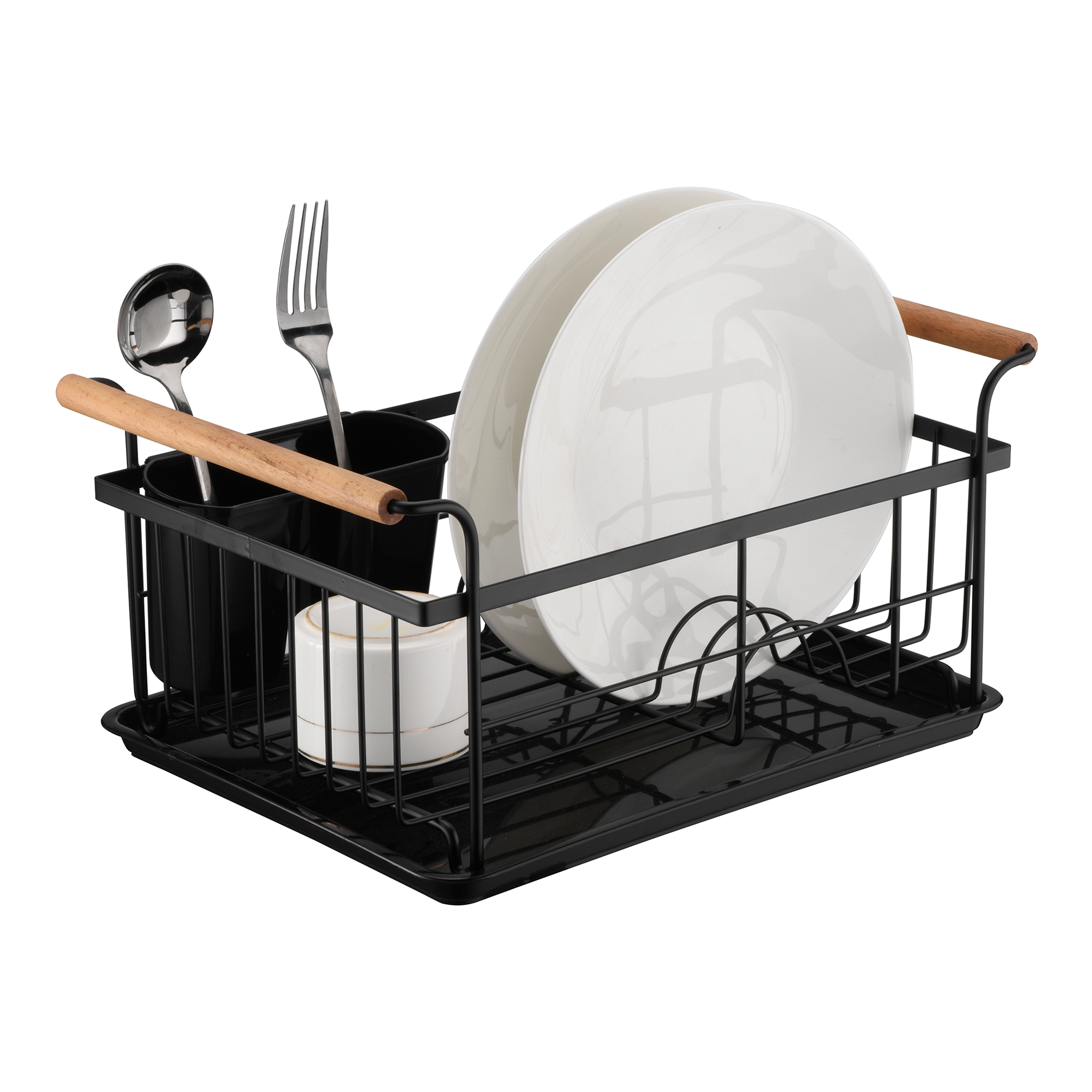 Suszarka do Naczyń z Drewnianymi Uchwytami Czarna 36x26x16,5 cm