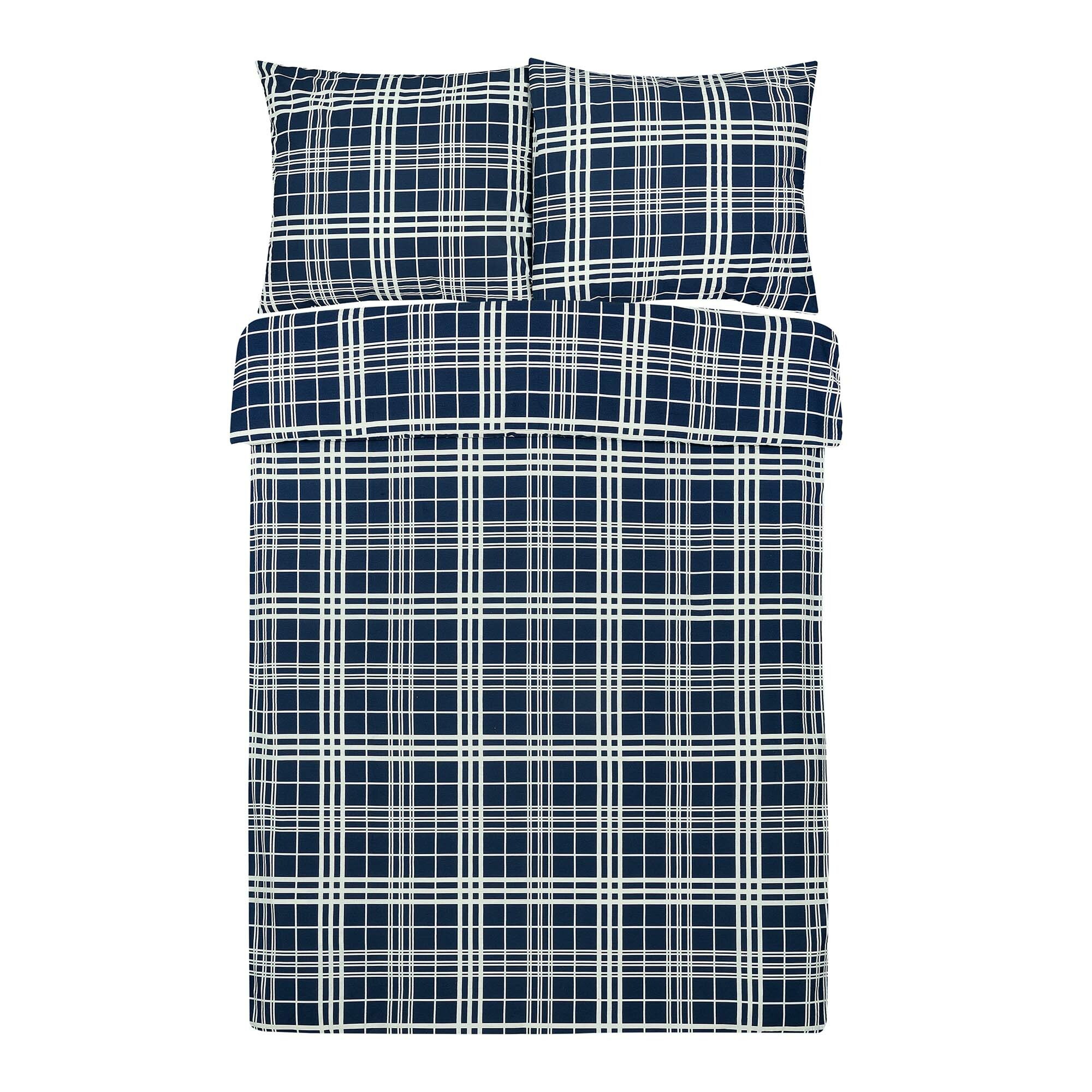 Komplet Pościeli w Kratę Niebieski Grid 160x200 cm