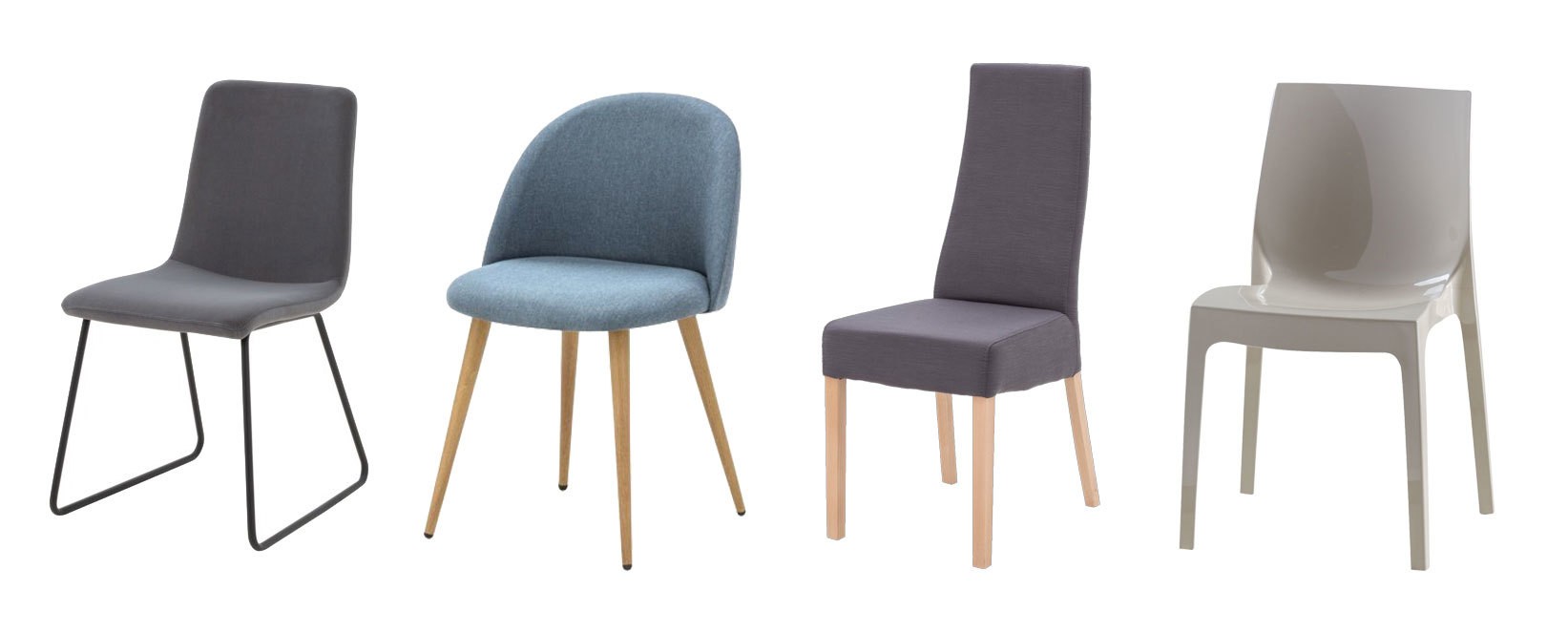 Nowoczesne krzesła do jadalni w różnych stylach, w tym modele tapicerowane, skandynawskie i z tworzywa sztucznego, prezentowane na jasnym tle jako inspiracja do aranżacji salonu i jadalni.