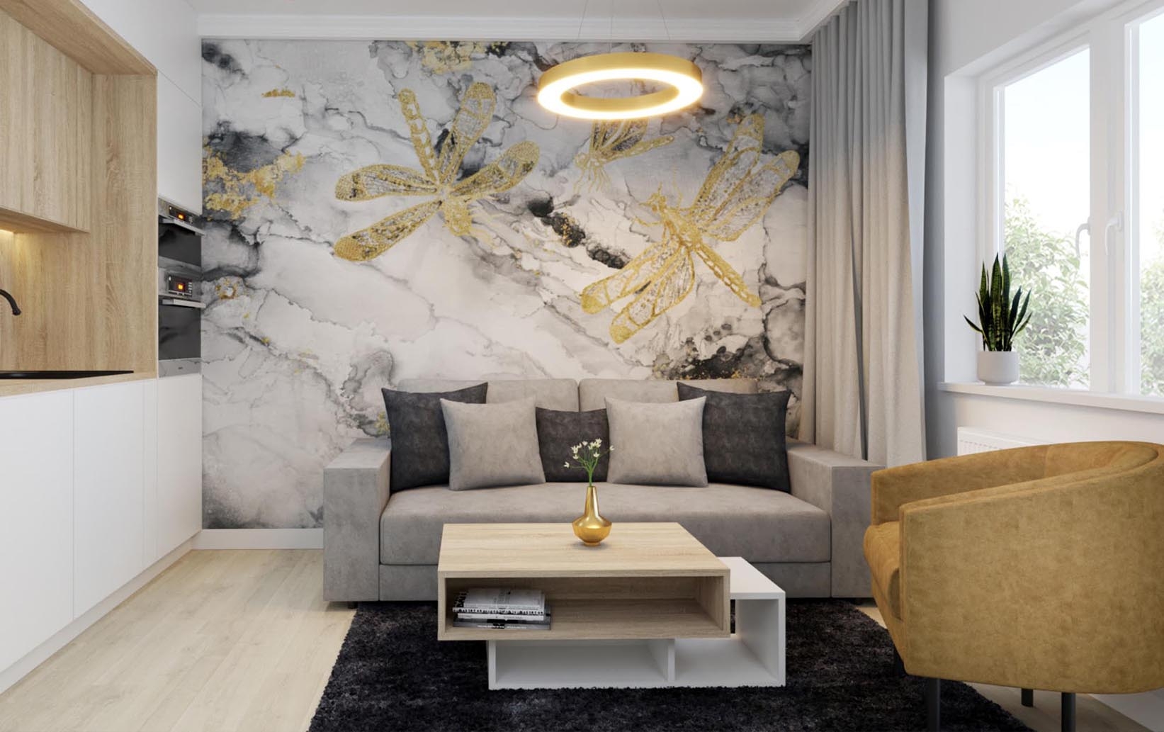 Szaro-złoty salon - aranżacja