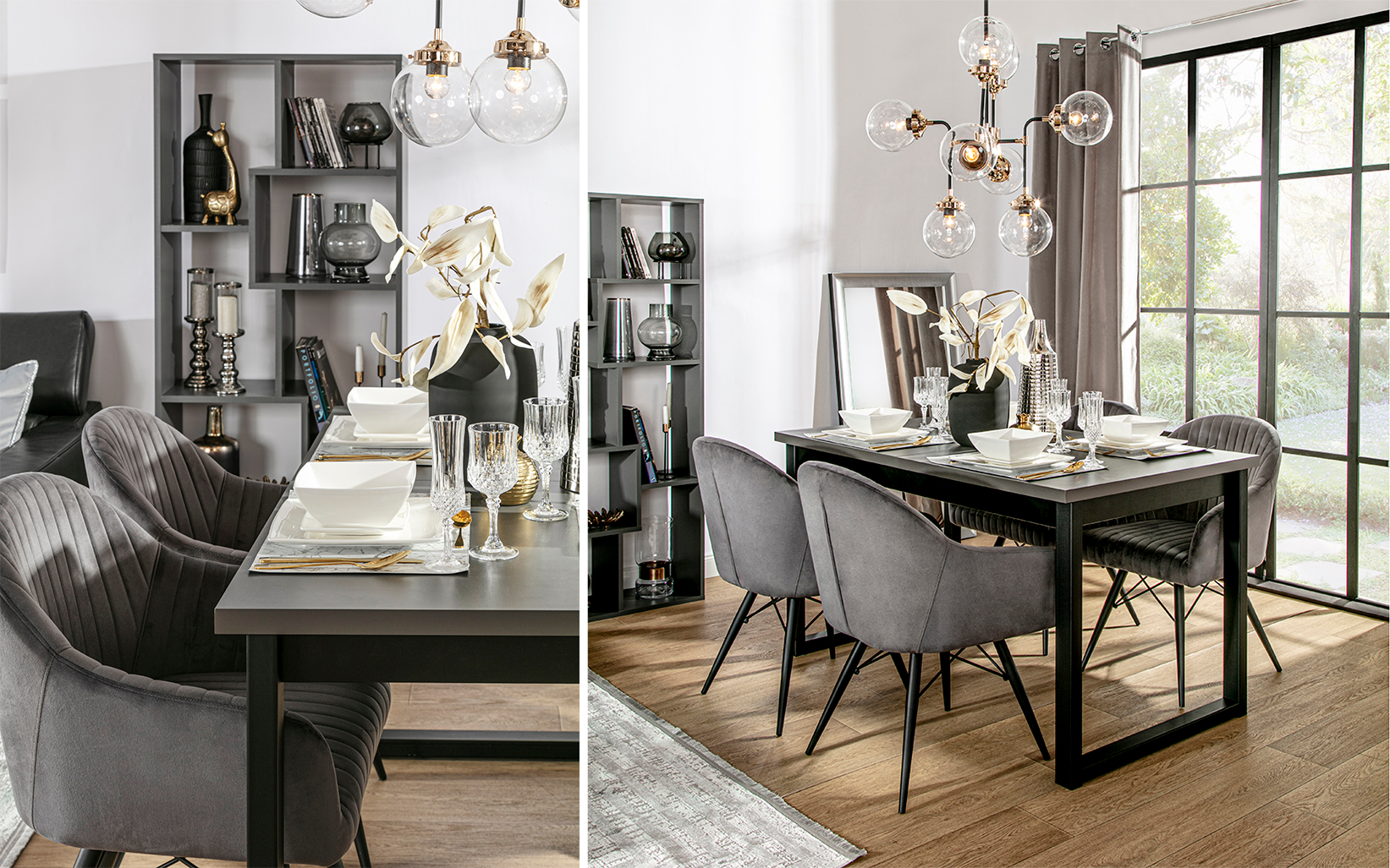 Nowoczesny szary salon w stylu glamour