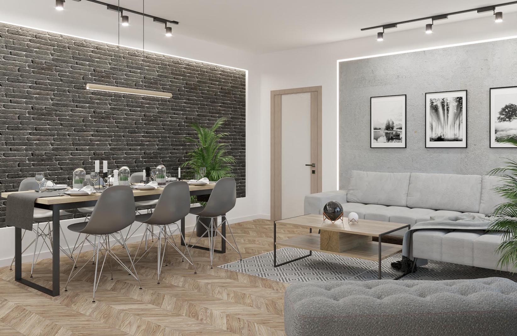 Nowoczesny szary salon w loftowym stylu