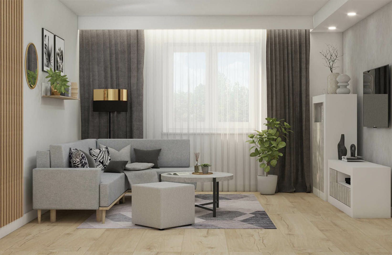 Nowoczesny szary salon w stylu scandi