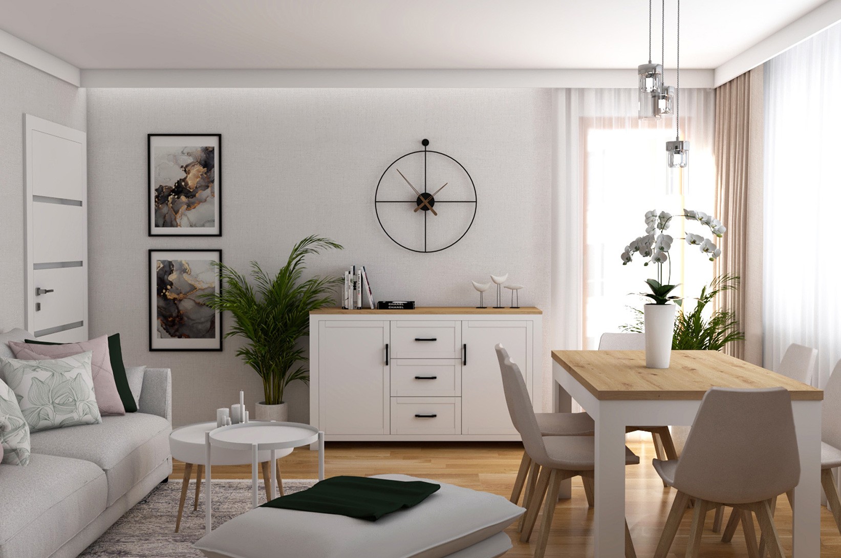 Pokój dzienny w stylu modern farmhouse